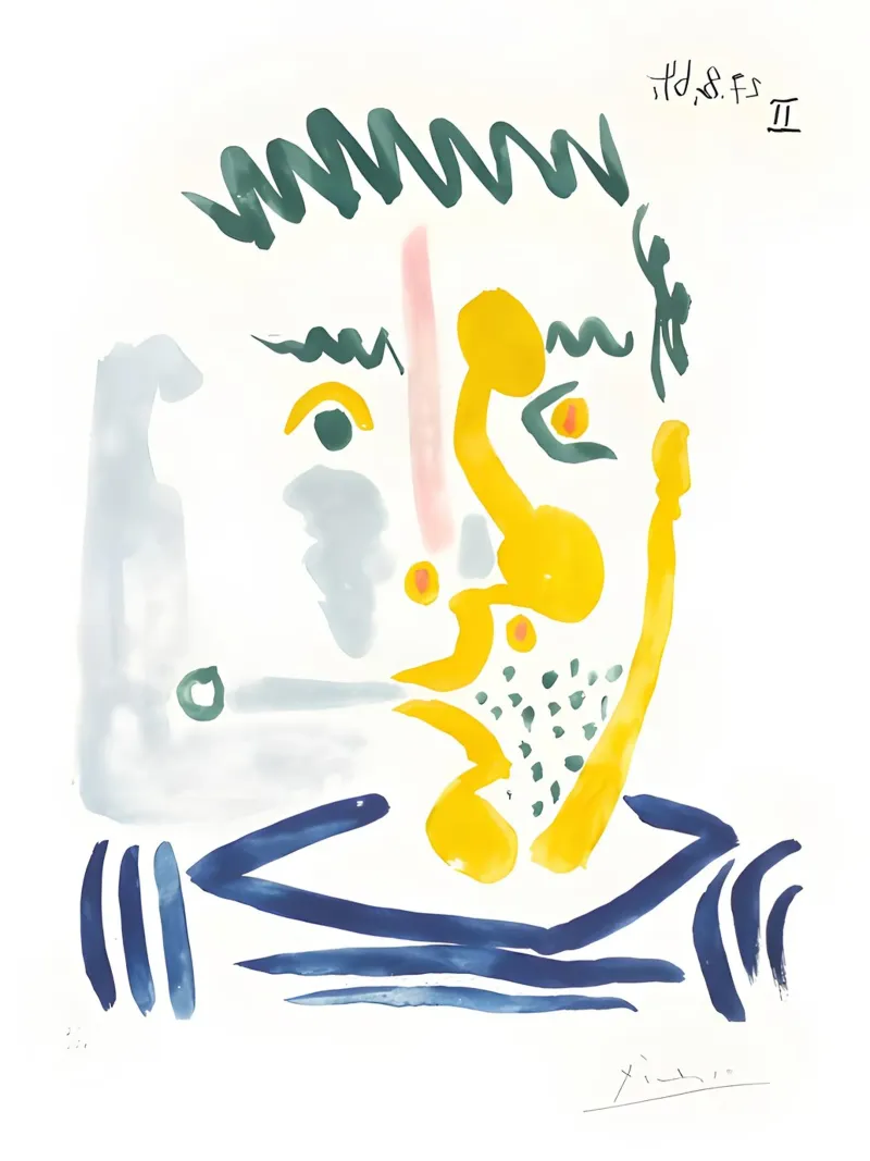 Picasso "Abstract Portret" Expressieve Aquarelafdruk canvas van homdeco