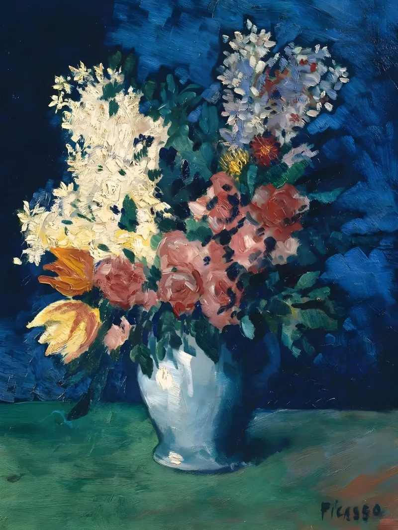 Picasso "Vase mit Blumen" Lebendiges Stillleben Poster mit Holzrahmen von homdeco