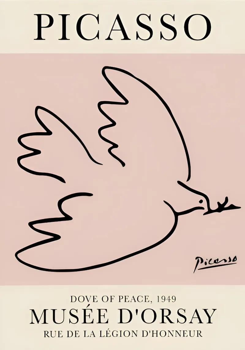Picasso "Duif van de Vrede" Iconic Line Art Print canvas met Baklijst van homdeco