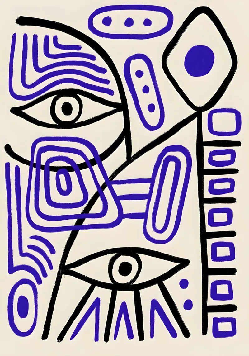 Arte astratta "Occhi geometrici" ispirata a Picasso alluminio dibond da homdeco