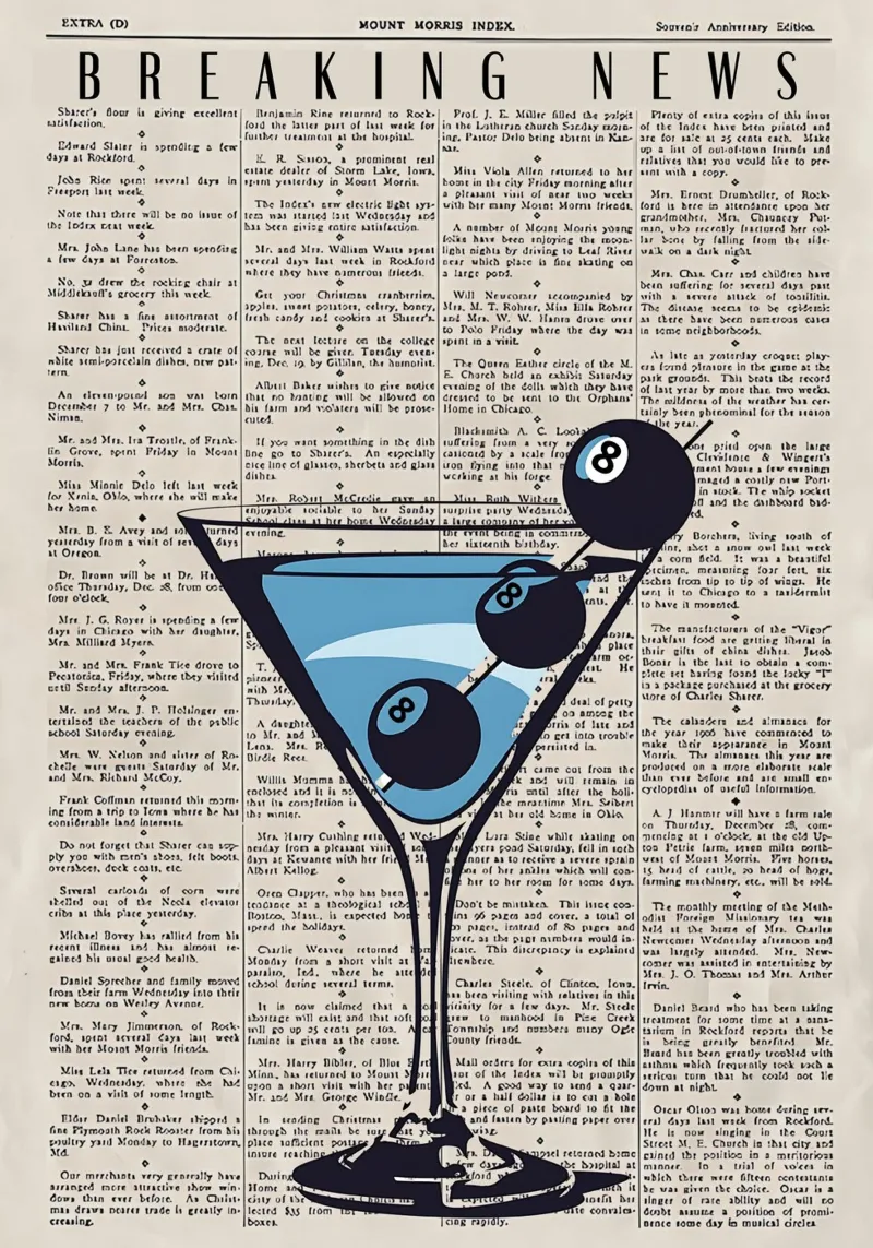 "Breaking News" Pop Art Cocktail - Mount Morris Index canvas with Floater frame by NorwesClub
