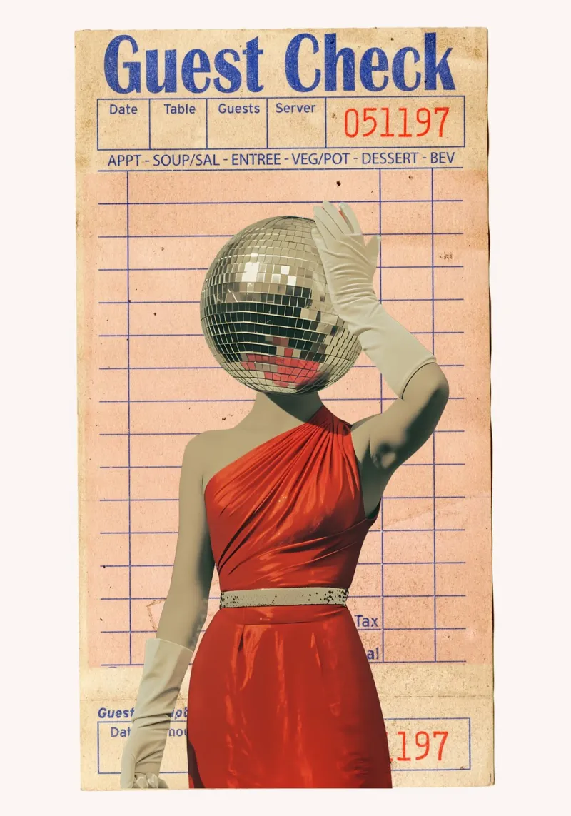 Donna con testa di palla da discoteca - Pop Art surreale su assegno per ospiti poster con telaio in alluminio da NorwesClub
