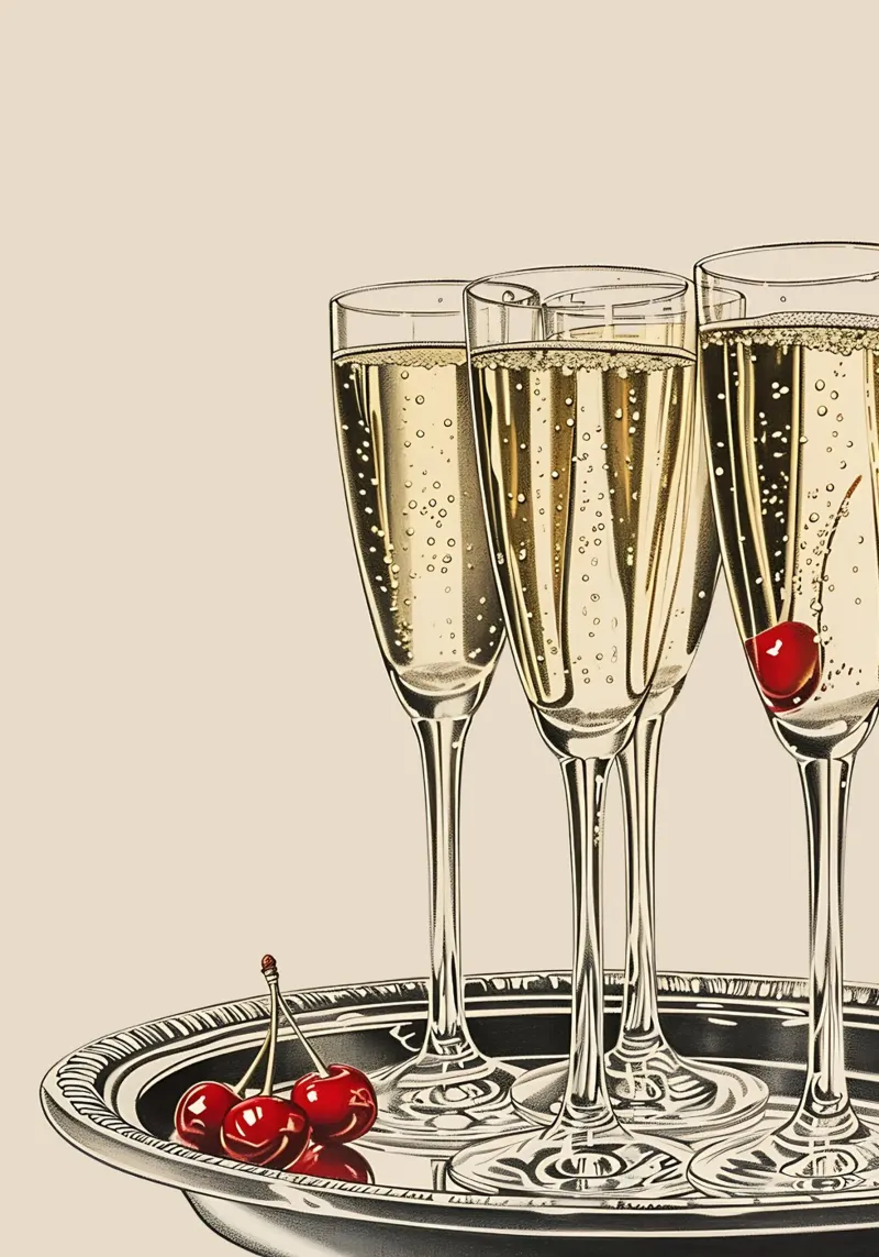 Champagner & Kirschen - Elegante Kunst zum Feiern Leinwand mit Schattenfugenrahmen von NorwesClub