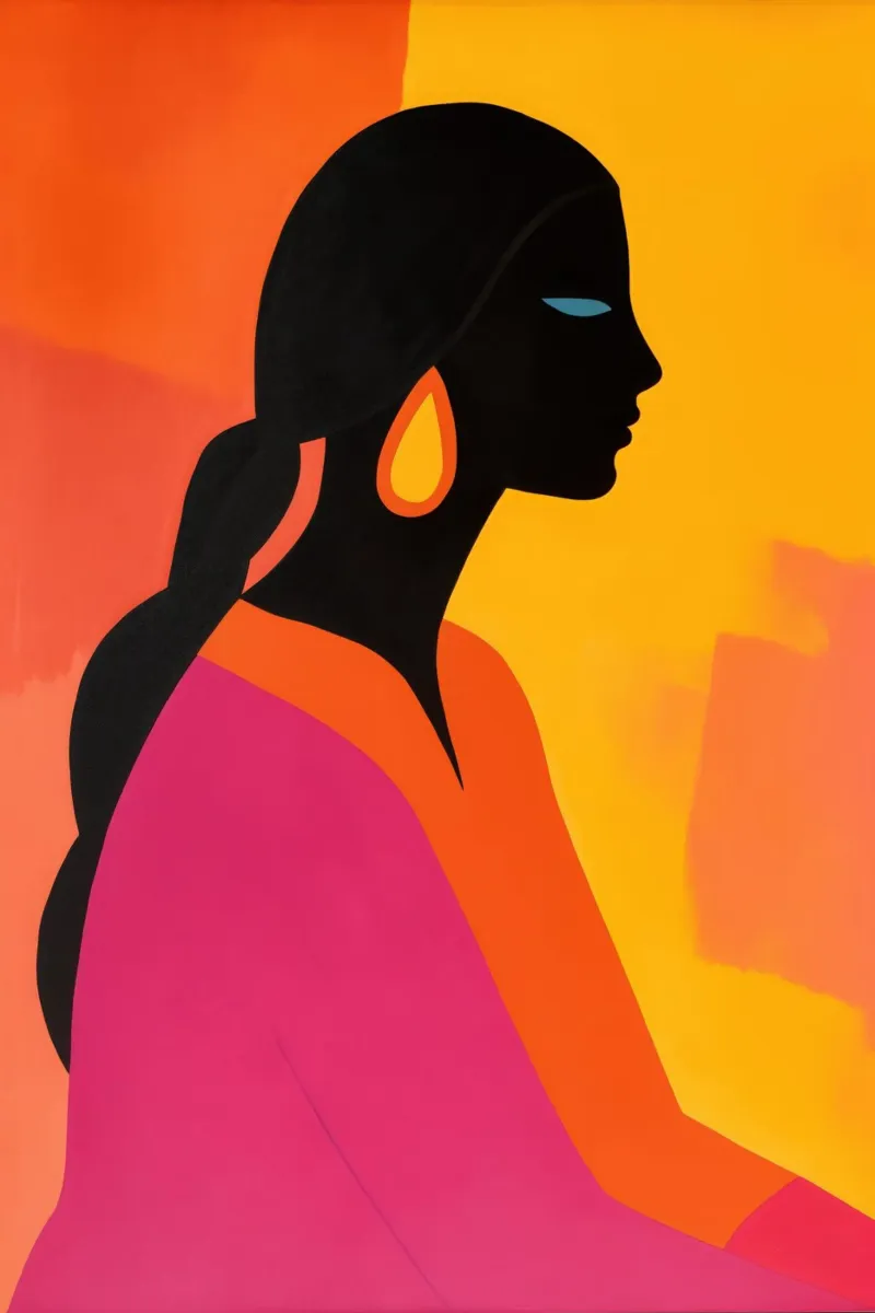 Elegante silhouette femminile nei colori del tramonto poster con telaio in plastica da Autofocus