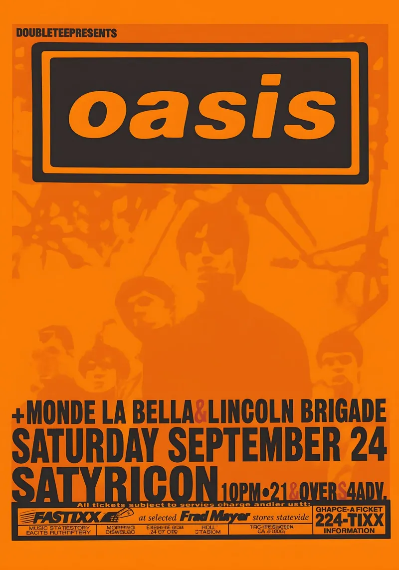 Oasis First US Tour Satyricon Concert (1994) poster con telaio in legno da DGUnder
