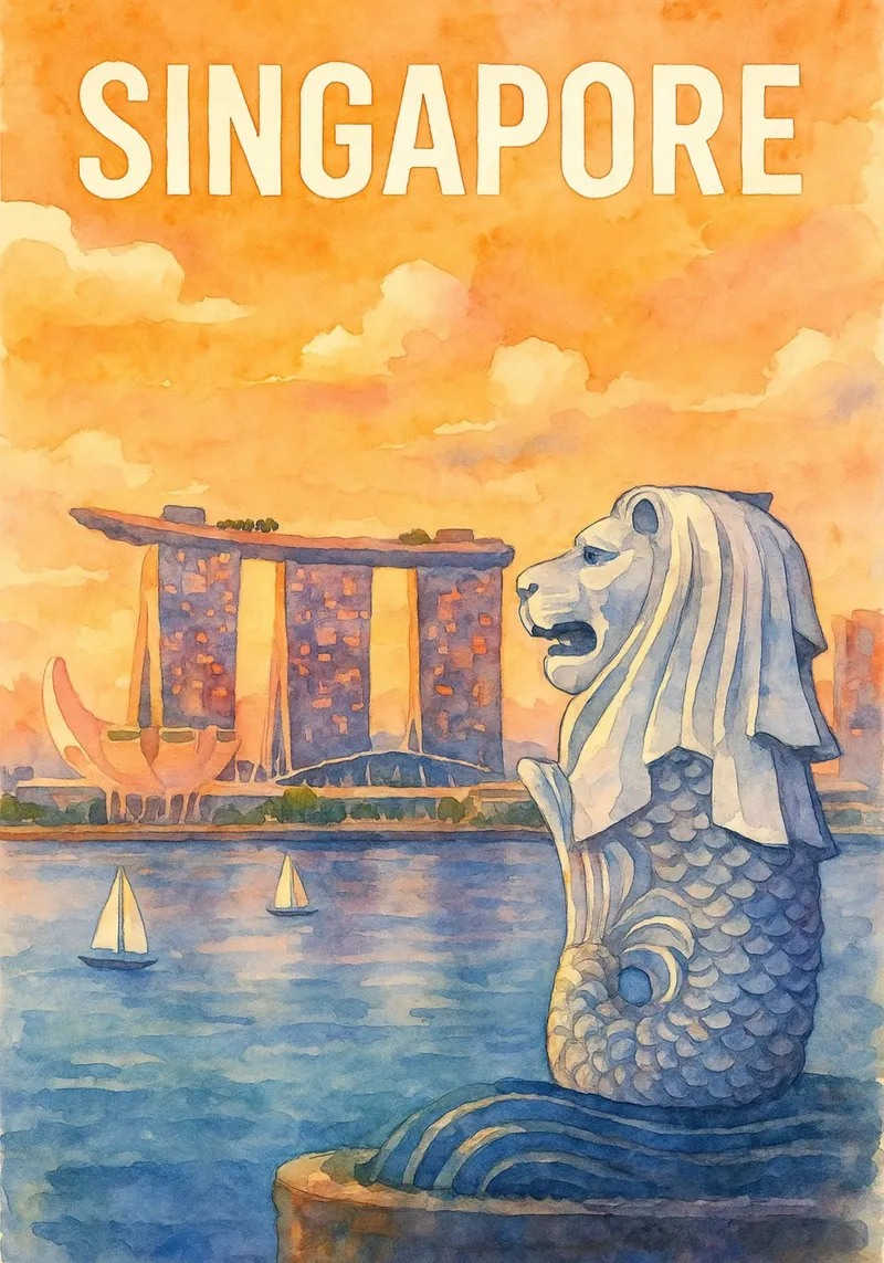 Singapur Pintura Imaginación poster con marco de aluminio de Diamond