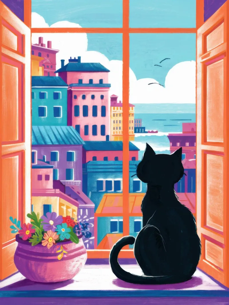 Cat Balcony View metacrilato de Flock Reverie
