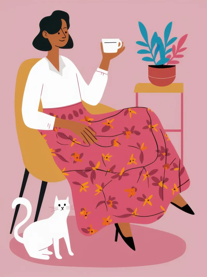 Tea Time with White Cat canvas by Flock Reverie