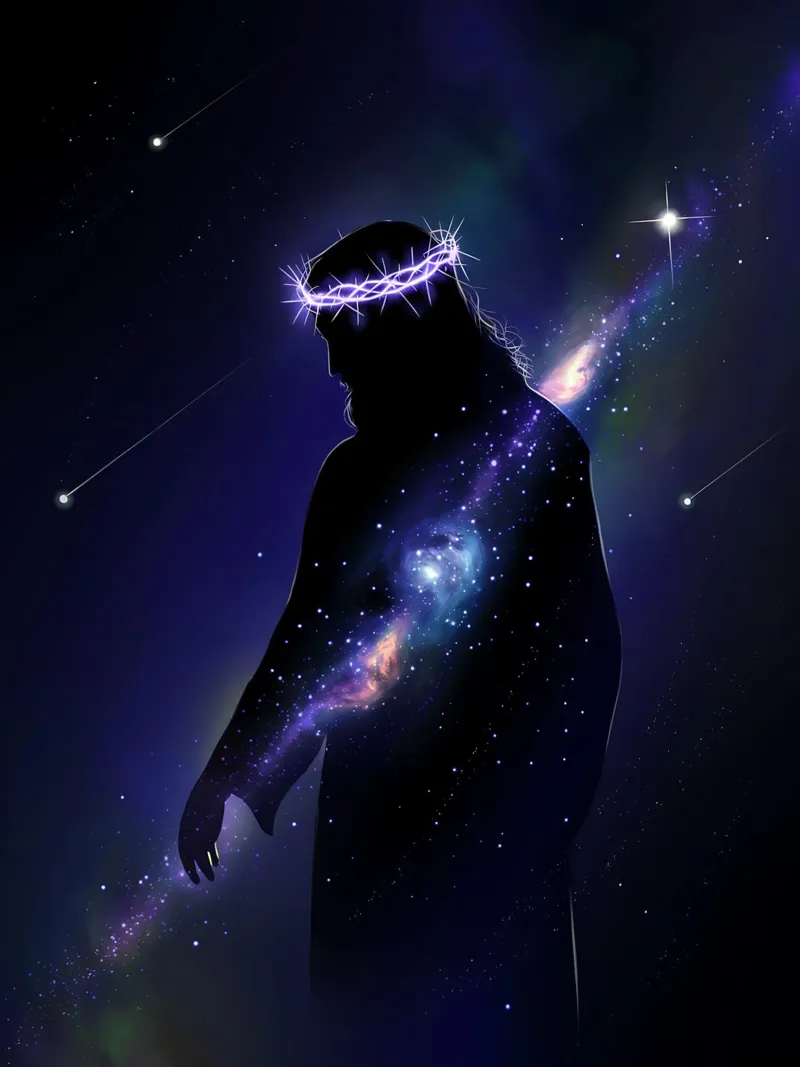 Gesù e la sua corona di stelle - Fede e universo pellicola backlit da Plain Thoughts