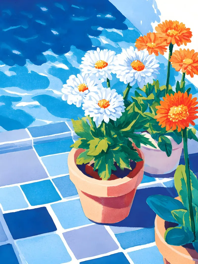 The Pool Flowers poster con telaio in plastica da Gypsy Galleria