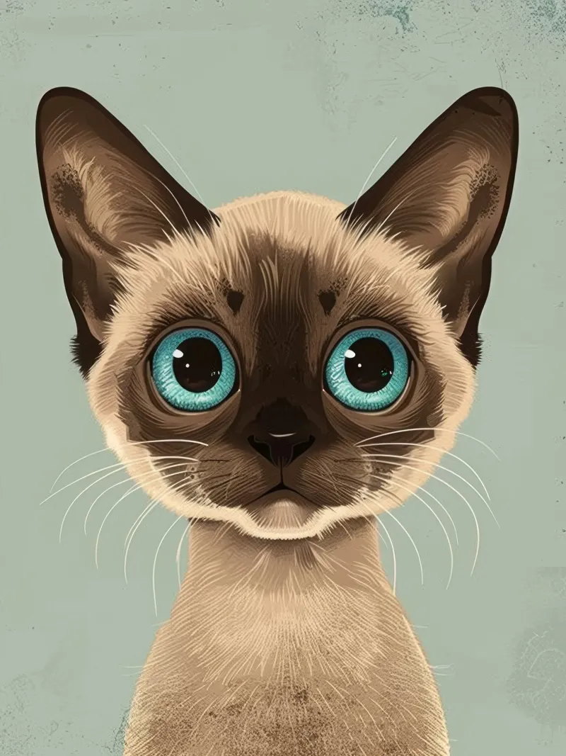 Adorable Siamese cat with large blue eyes and expressive canvas by DesignDoodle