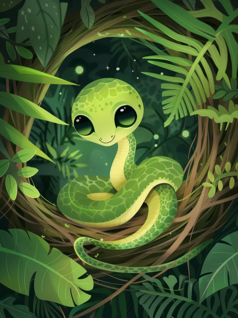 Giovane cucciolo di serpente che sorride nella notte della foresta pellicola backlit da DesignDoodle