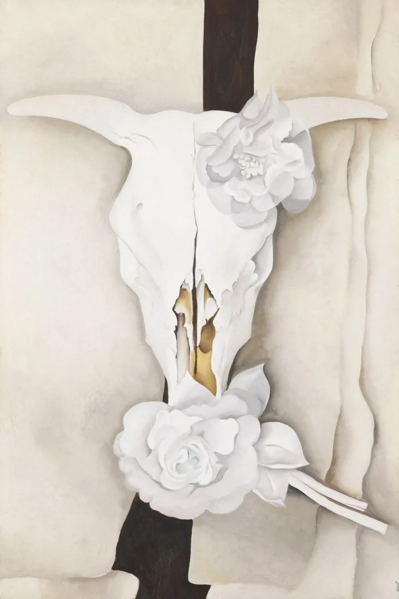 Teschio di mucca con rose di Calico di Georgia O'Keeffe carta hahnemühle da Mostly Pink