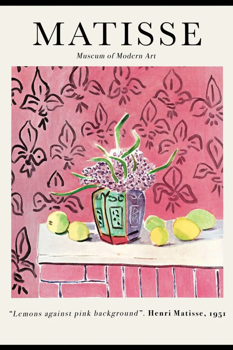 on the table there is a vase of flowers and lemons canvas by sazkia art