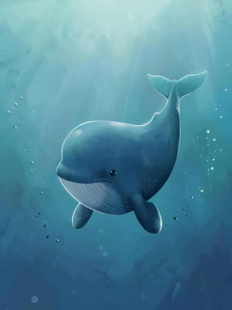 Whale swimming gracefully in deep ocean waters illuminated canvas with Floater frame by DesignDoodle