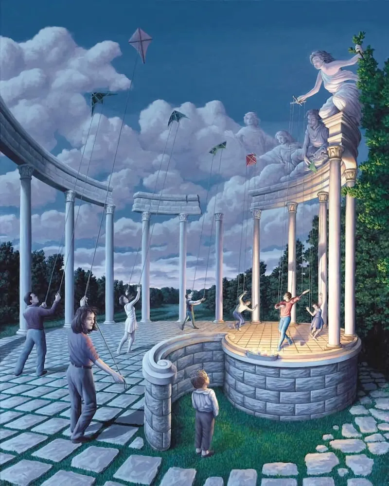 Rob Gonsalves tira la corda pellicola backlit da Trudeau Art Galley