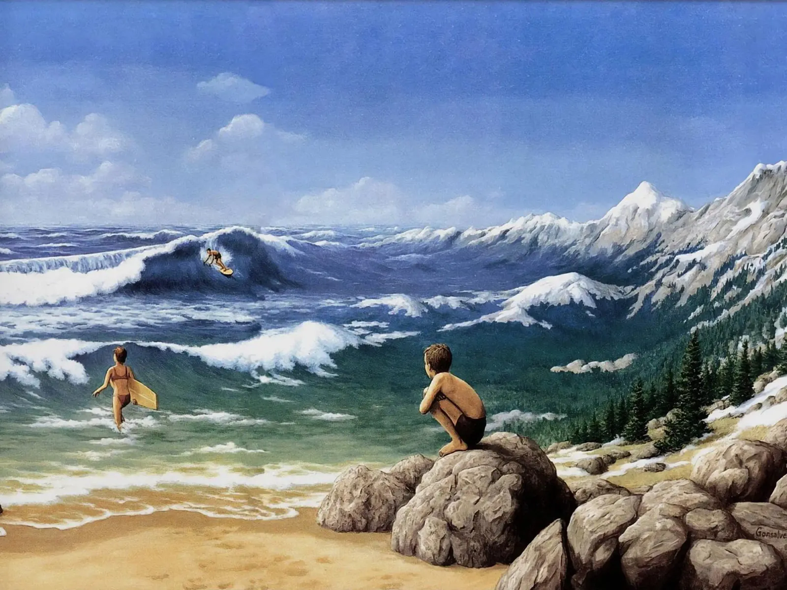Rob Gonsalves The Mountain Waves canvas by Trudeau Art Galley