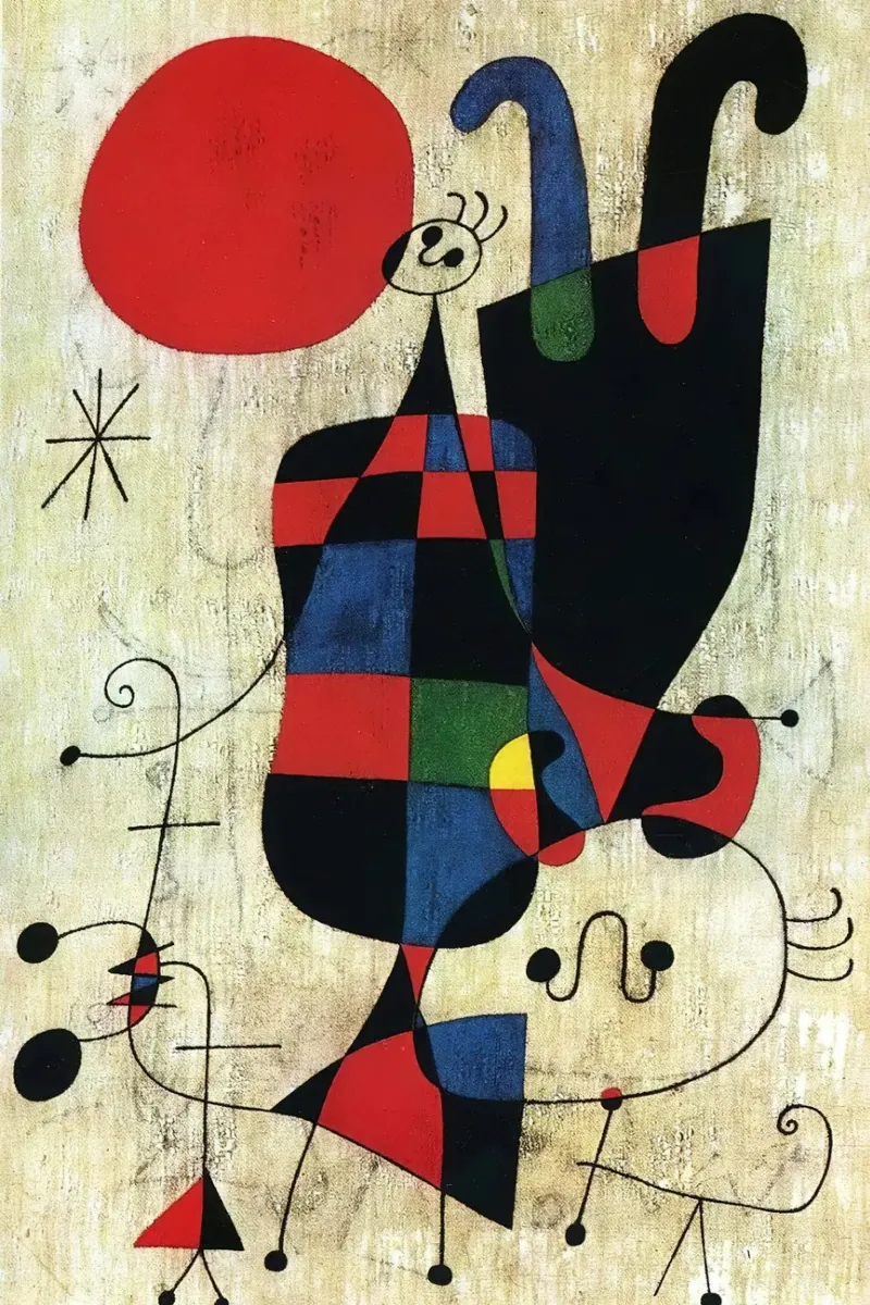 Joan Miro Figure e cane davanti al sole pellicola backlit da Dixon-Gallery