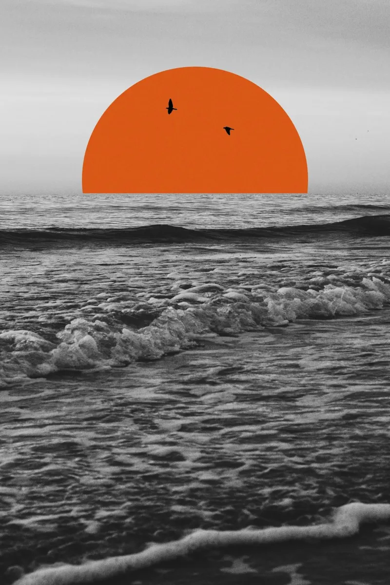 Meer und Sonnenuntergang Collage poster con telaio in legno da collage