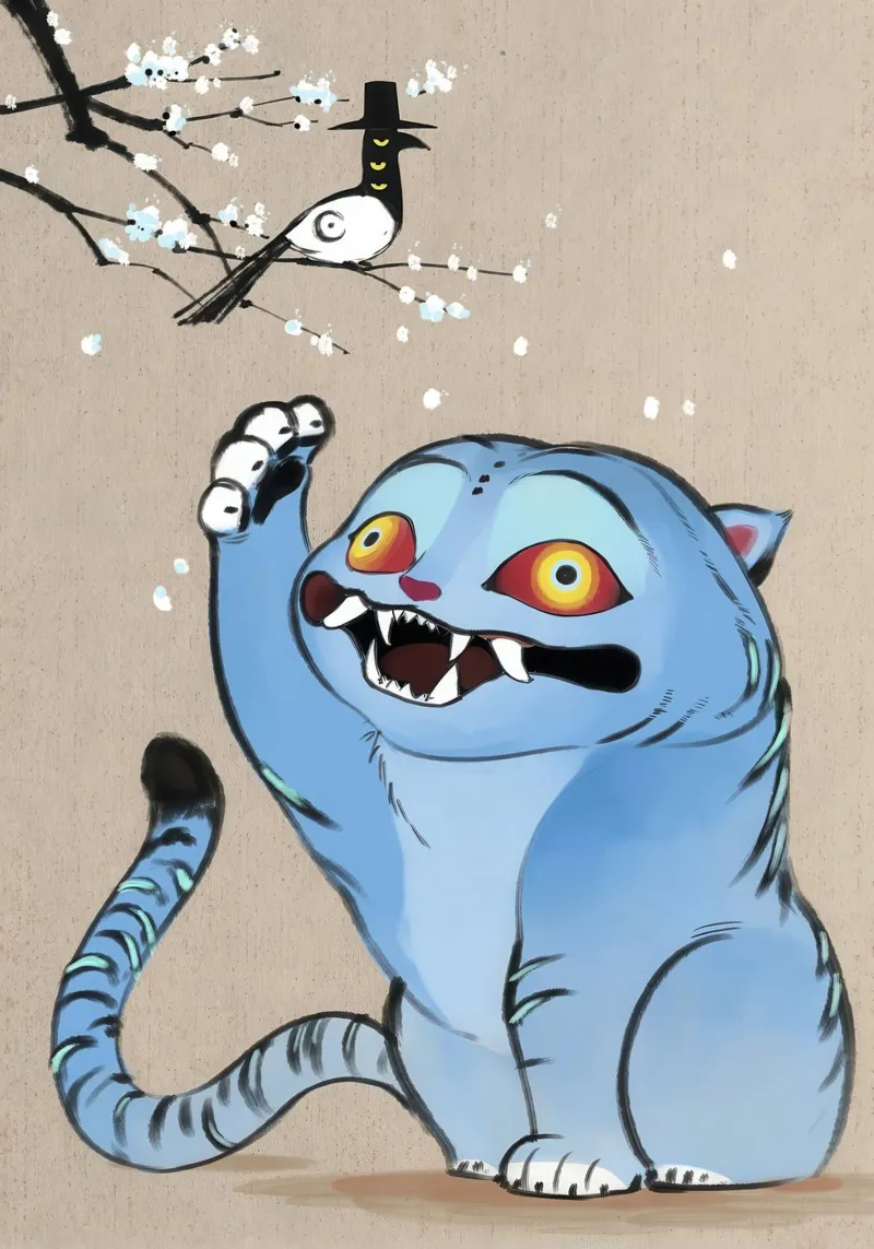 Demon Tiger and Bird poster with plastic frame by NextPixel