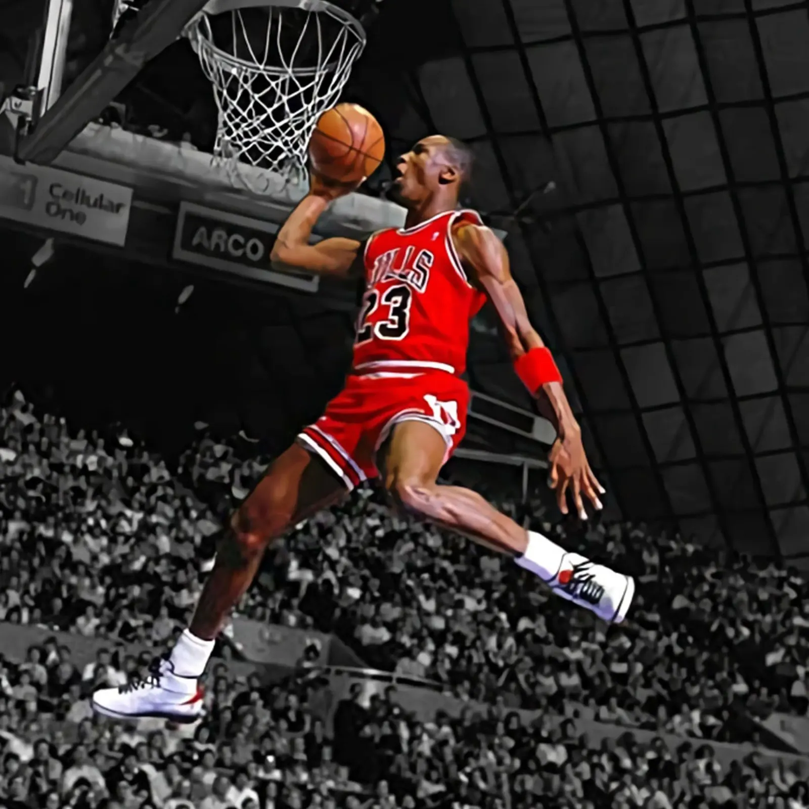 Poster per i Bulls 23 Slam dunk pellicola backlit da FAKE ARTWORK STORE