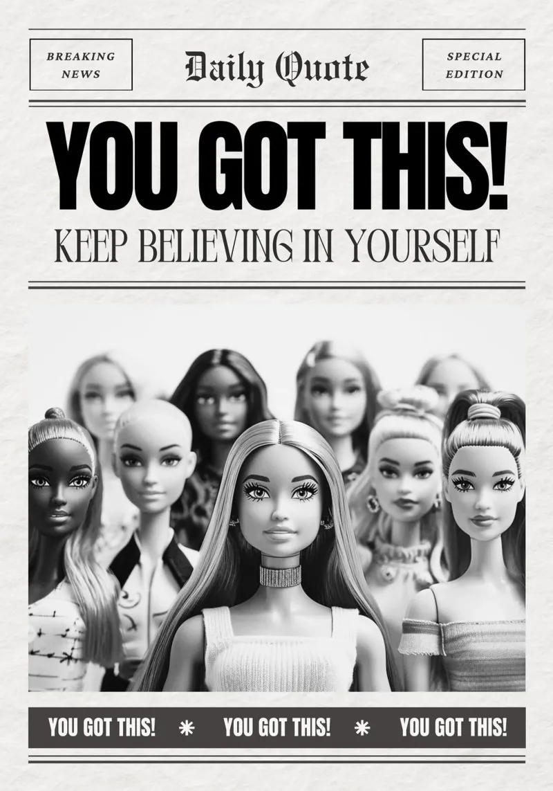 "YOU GOT THIS!" Barbie Empowerment Newspaper Print canvas with Floater frame by NorwesClub