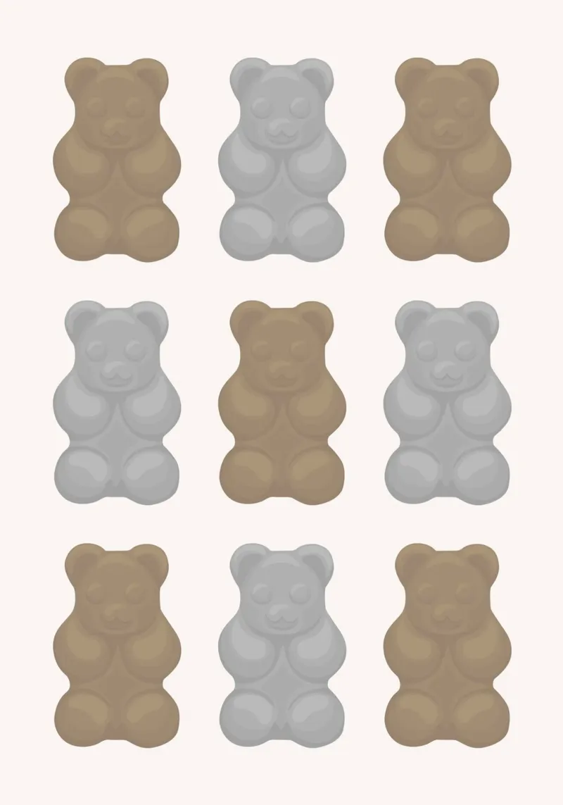 Neutral Gummy Bear Grid - Minimalist Pop Art Print canvas with Floater frame by NorwesClub