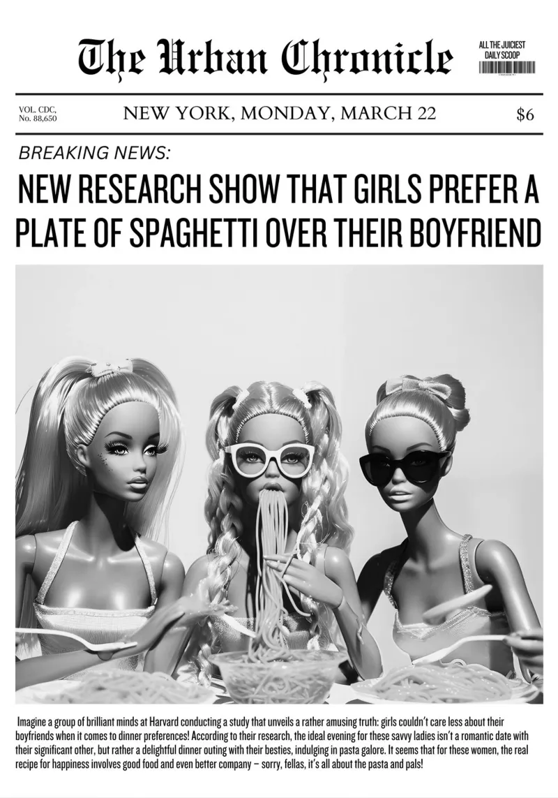Spaghetti sopra il fidanzato - Barbie News Print poster con telaio in plastica da NorwesClub