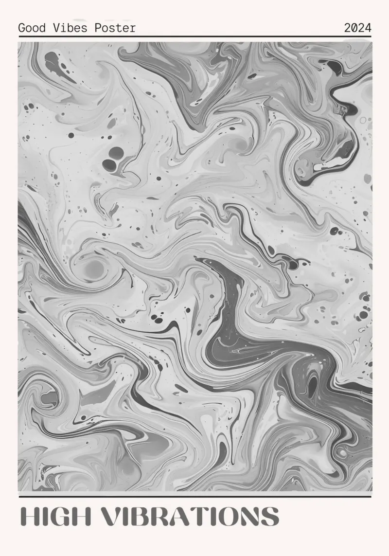 High Vibrations - Monochrome Marble Abstract Print canvas with Floater frame by NorwesClub