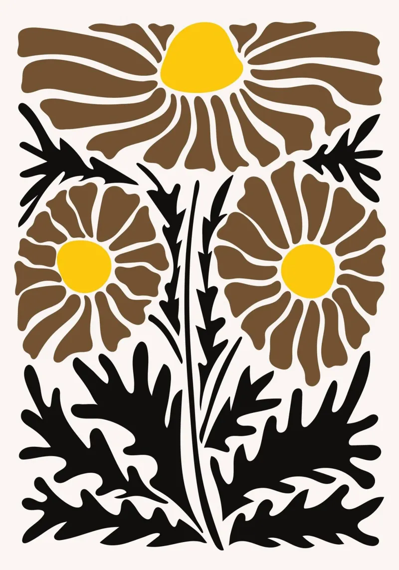 Gewaagde Folk Daisy - Aardse abstracte bloemenprint canvas met Baklijst van NorwesClub