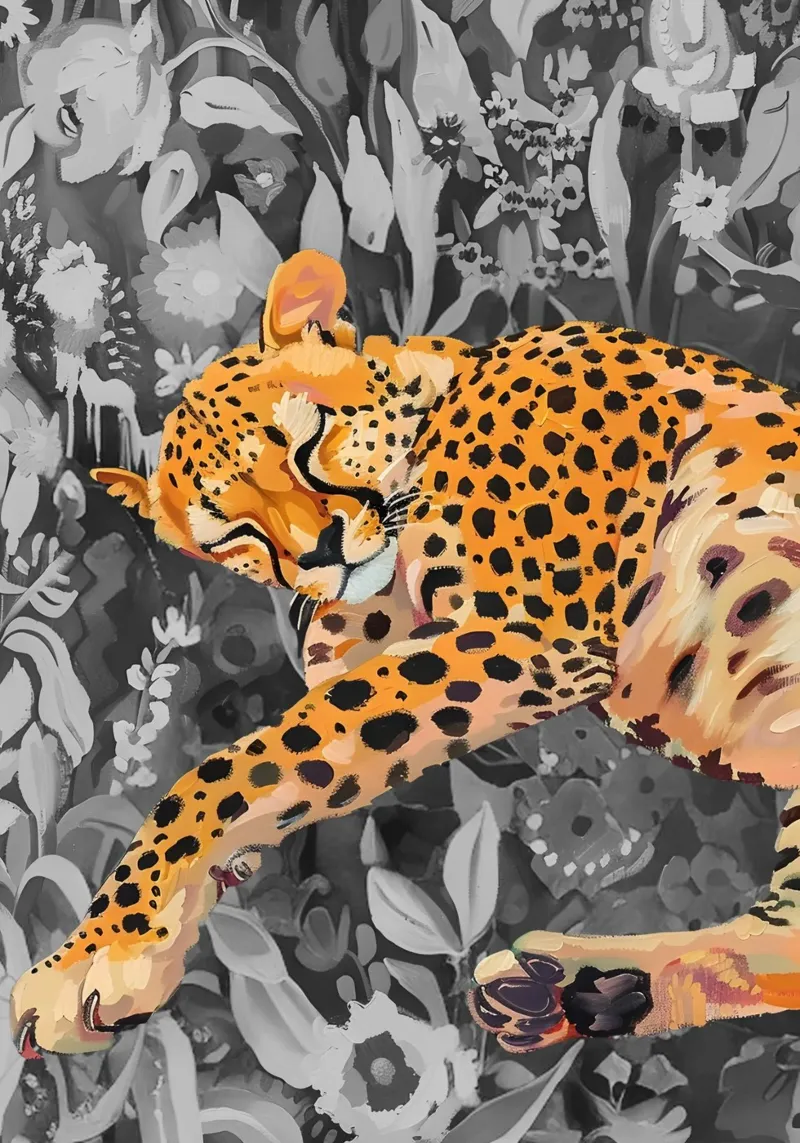 Rustend luipaard - Levendige Jungle Pop Art Print canvas van NorwesClub
