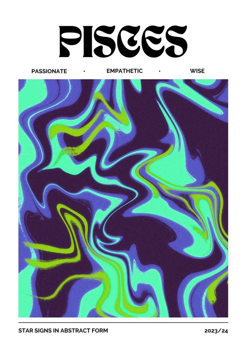 Pisces Abstract - Fluid Psychedelic Zodiac Print canvas by NorwesClub
