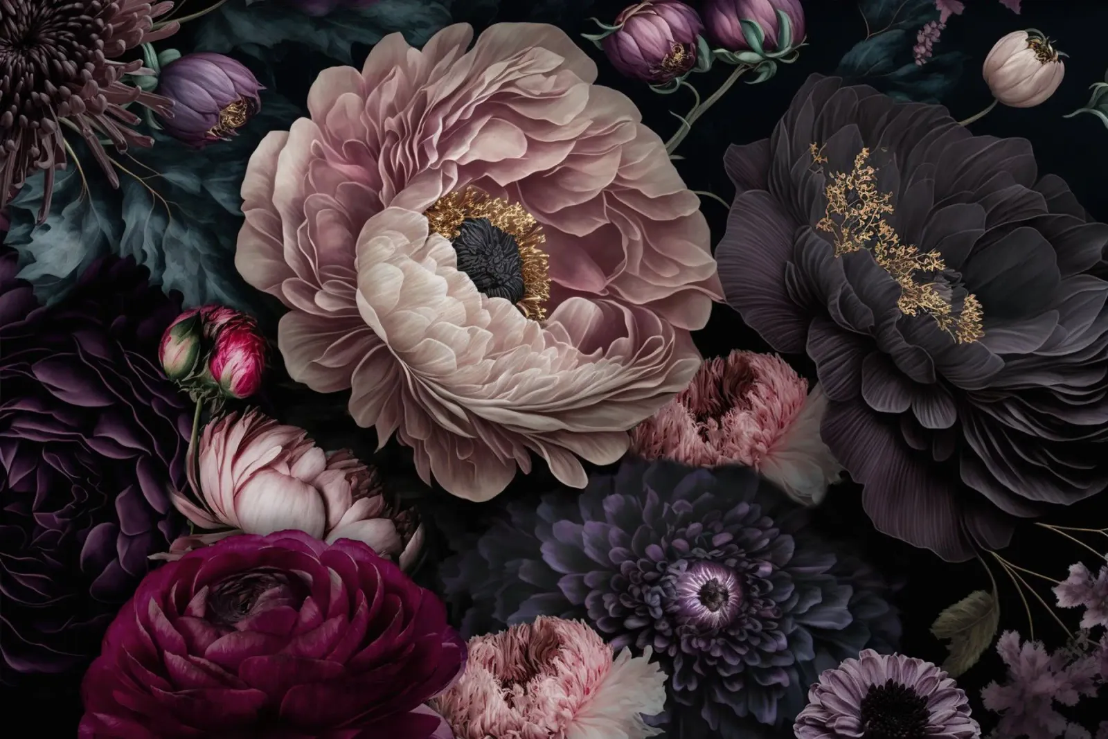 Bloomscape notturno Fiori barocchi scuri pellicola backlit da Andrea Haase Vintage World