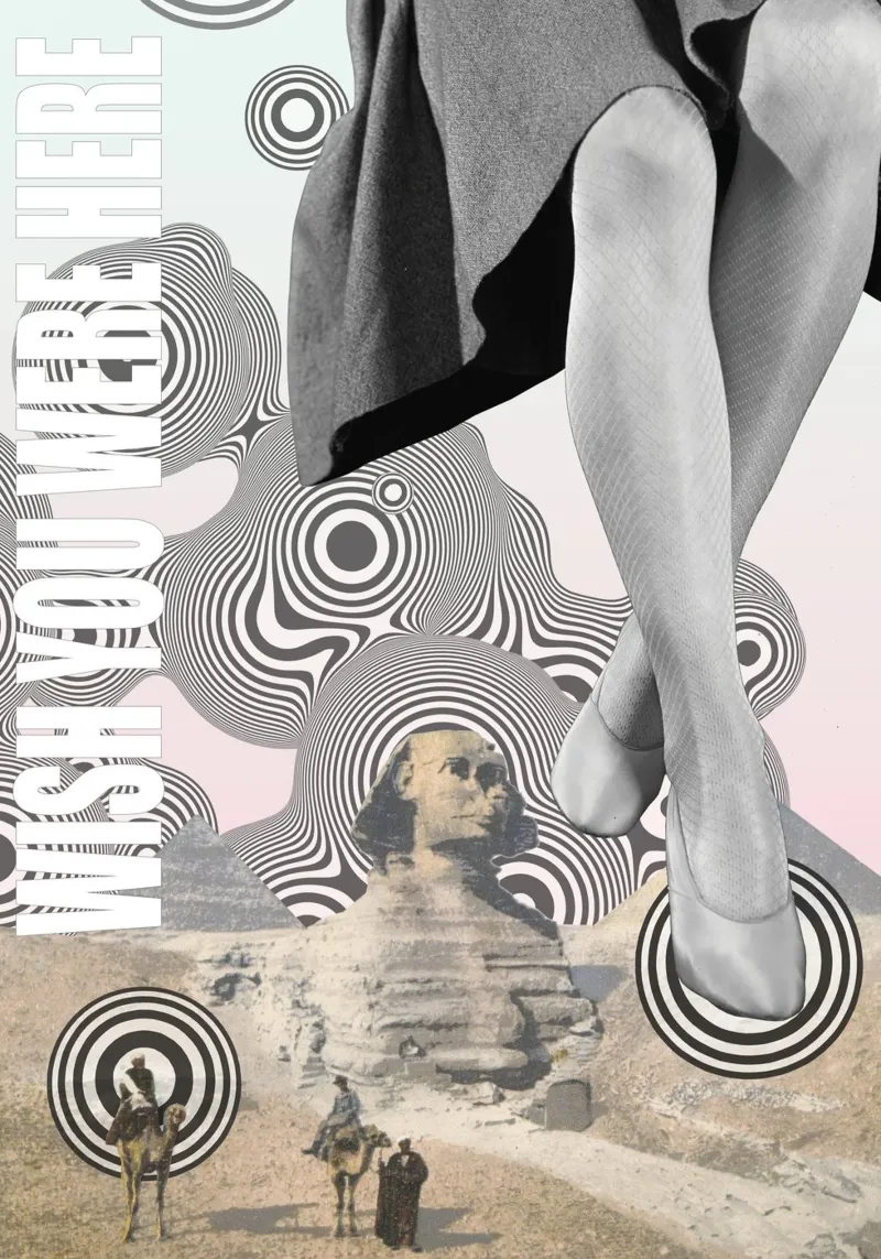 Wish You Were Here | Press Play Art Print Collage poster with aluminum frame by Press Play Art Prints