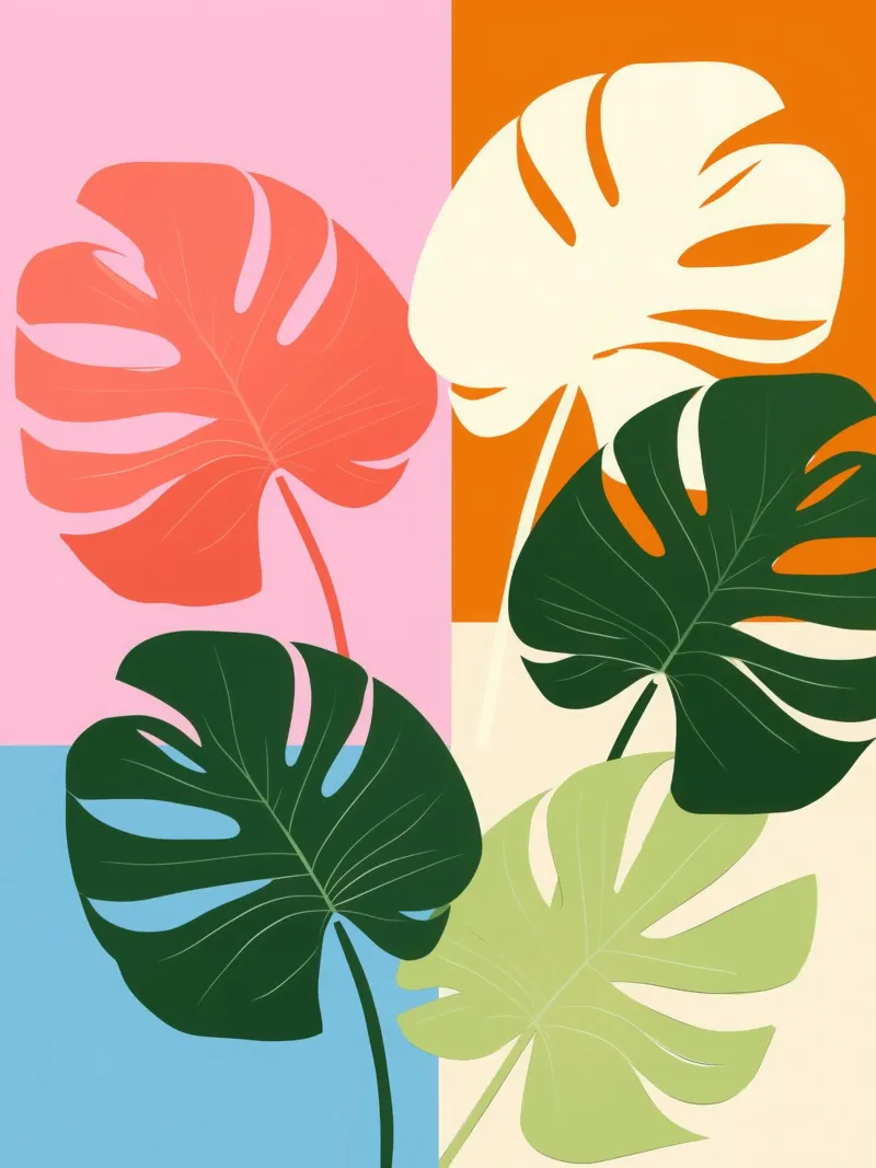 Foglie di monstera in stile retrò chic | Modernismo tropicale di tendenza poster con telaio in legno da Autofocus