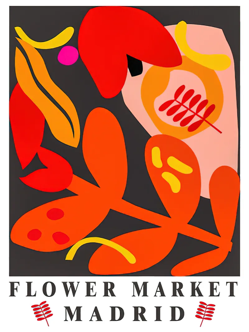 Mercato dei fiori di Madrid poster con telaio in alluminio da TekleDawit