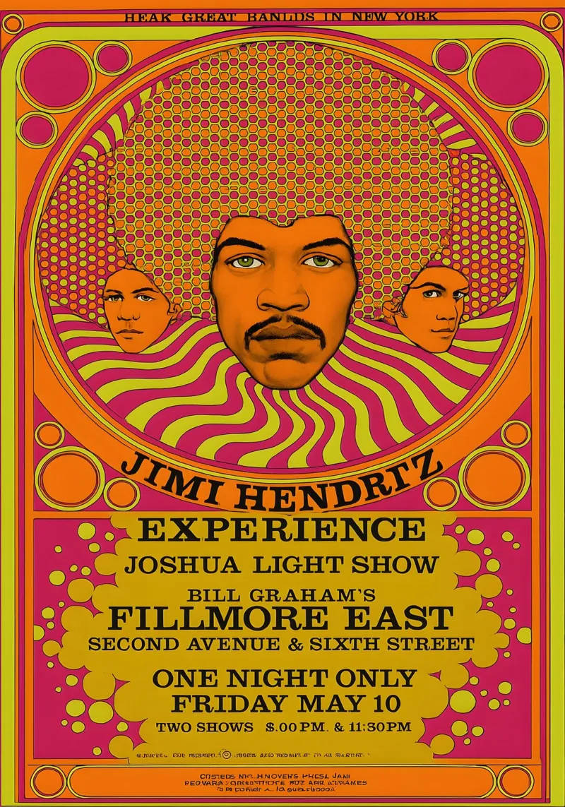 1968 Jimi Hendrix Experience Fillmore East Original Concert carta hahnemühle da DGUnder