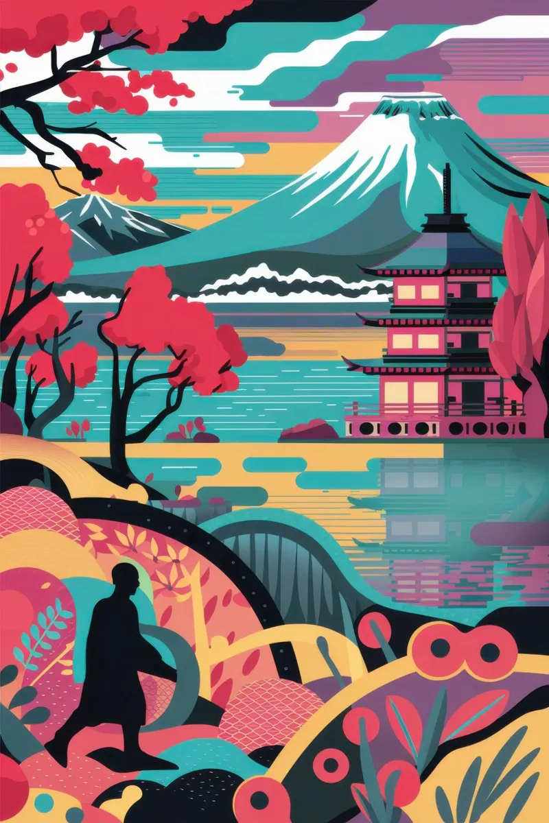 Levendig Fuji droomlandschap canvas met Baklijst van Veil Maya