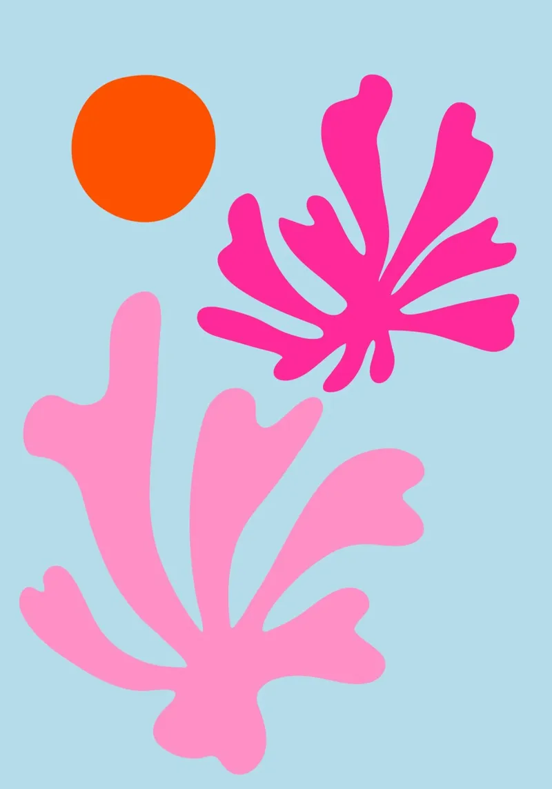 Forme botaniche astratte in rosa e blu con arancione carta hahnemühle da The Art Club