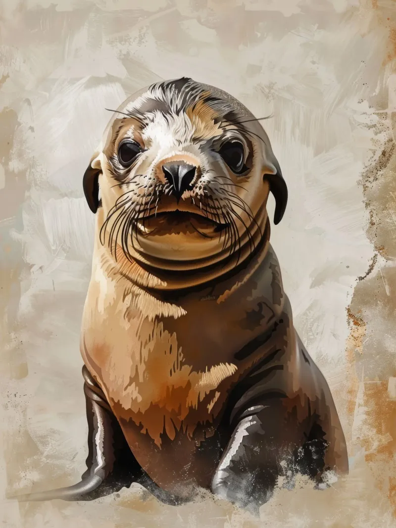 Adorabile giovane foca che riposa su una spiaggia sabbiosa vicino all'oceano pellicola backlit da DesignDoodle