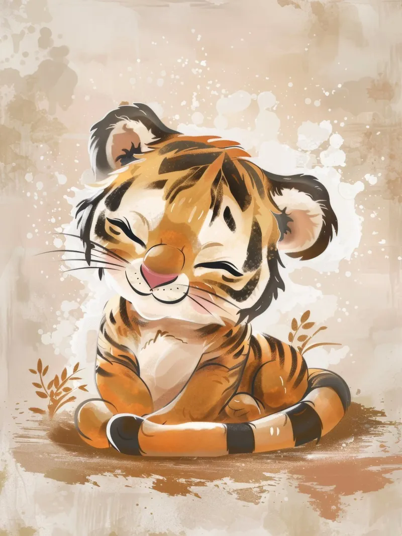 Charming cute tiger cub smiling with playful acts hahnemühle by DesignDoodle