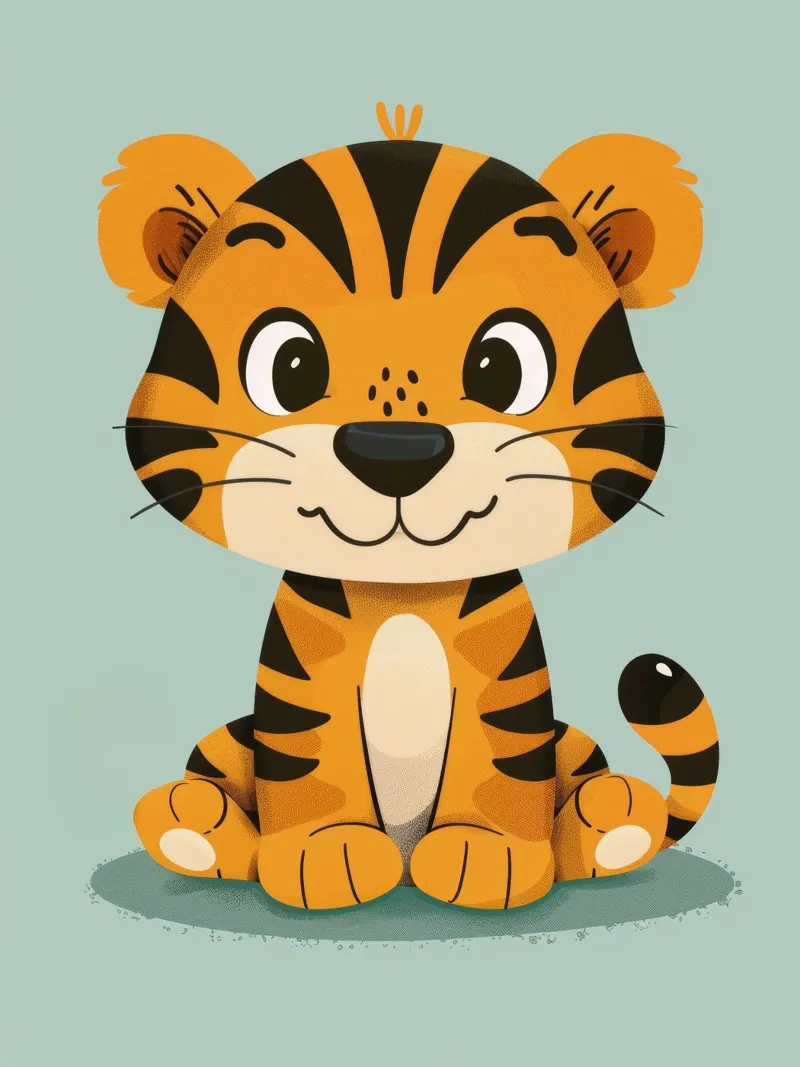 Simpatica tigre dei cartoni animati con espressione amichevole su sfondo verde lime pellicola backlit da DesignDoodle