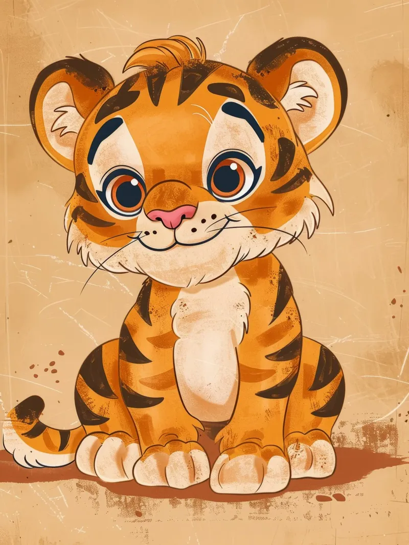 Simpatica tigre dei cartoni animati con occhi grandi e sguardo giocoso pellicola backlit da DesignDoodle