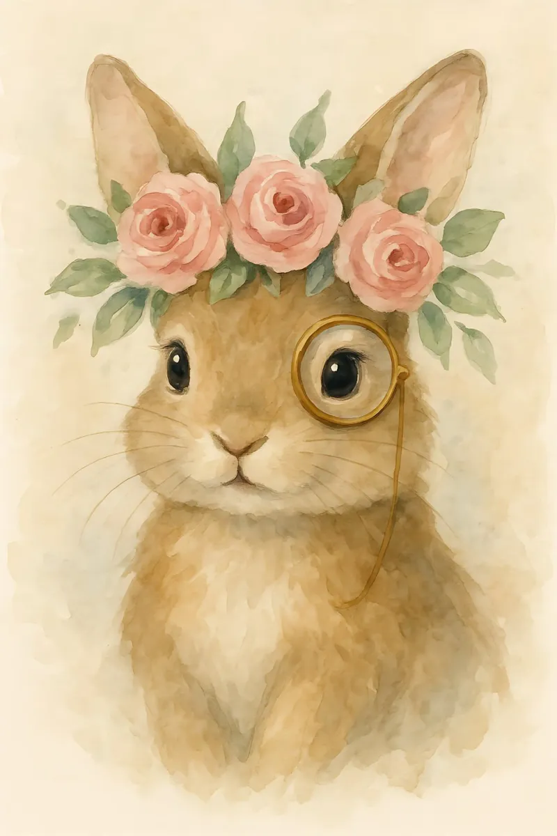 Suave conejita con rosas y monóculo metacrilato de Graceful Desine