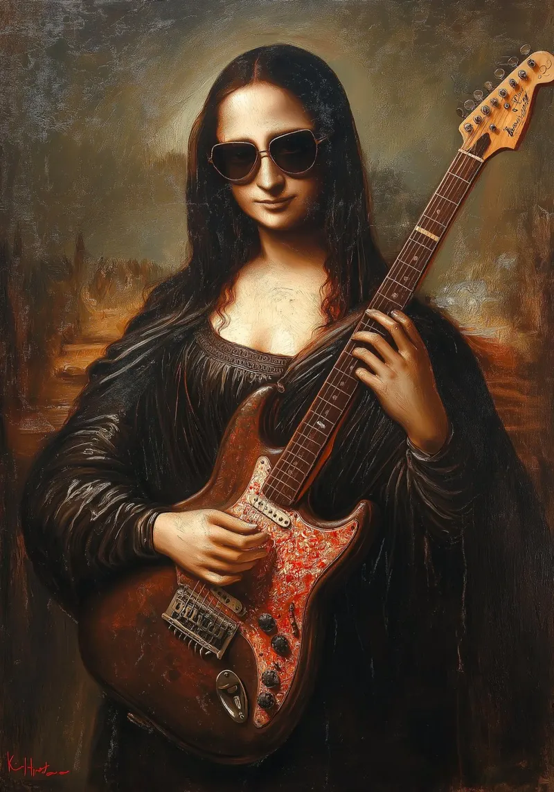 Mona Lisa Play Electric Guitar alu-dibond by Fleur de Lys