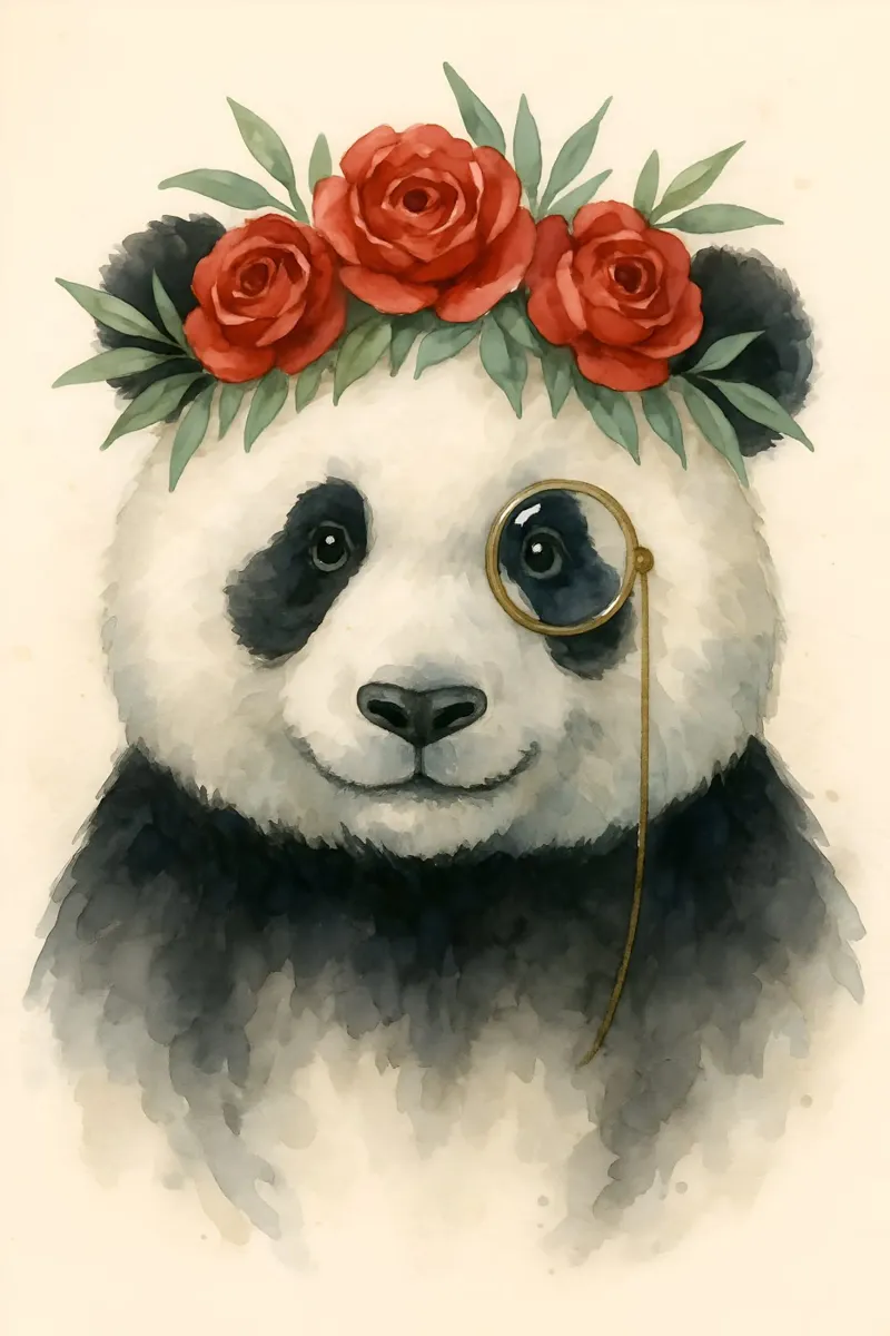 Il panda dapper di Peony Court poster con telaio in plastica da Graceful Desine