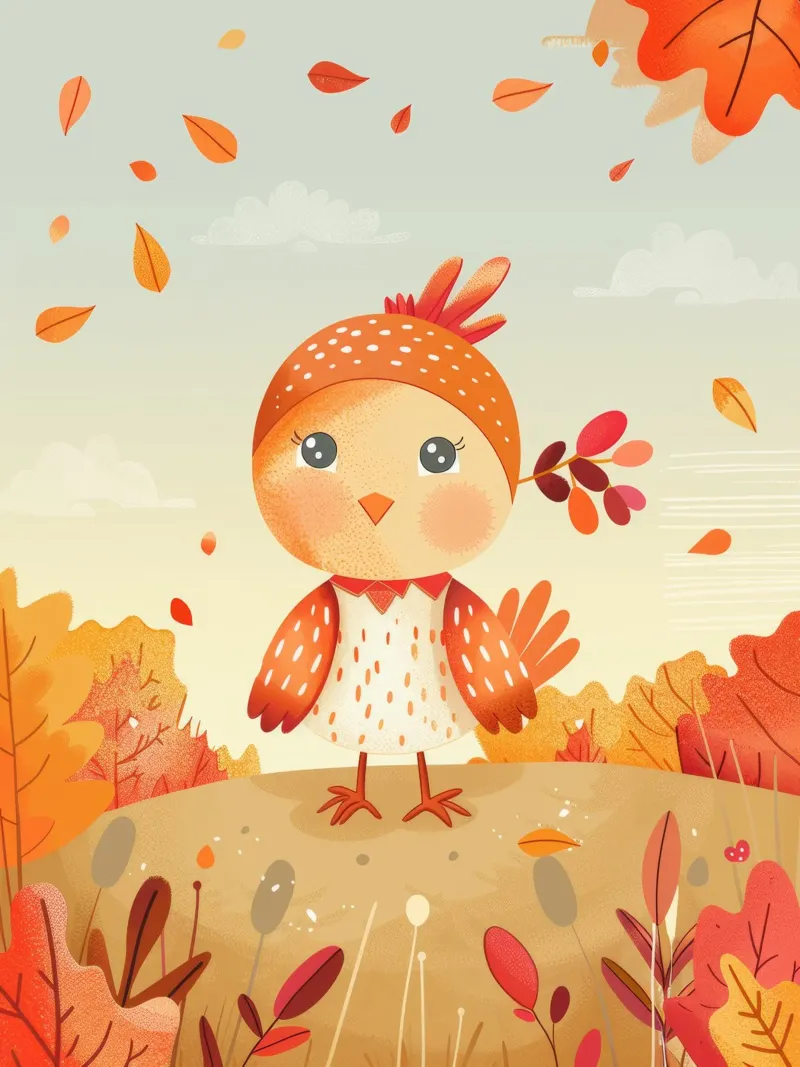 Uccello allegro circondato da foglie cadenti in autunno alluminio dibond da DesignDoodle