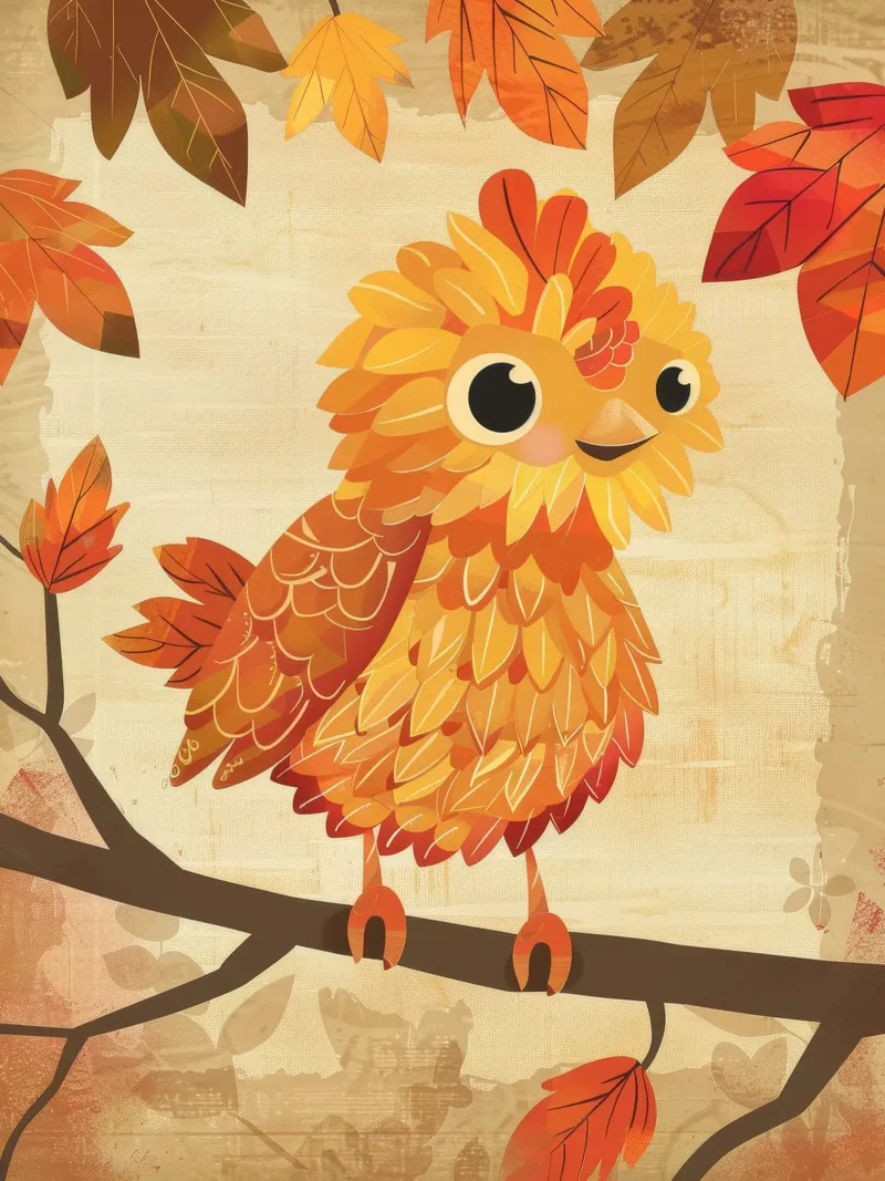 Charming bird perched on a branch with autumn leaves hahnemühle by DesignDoodle