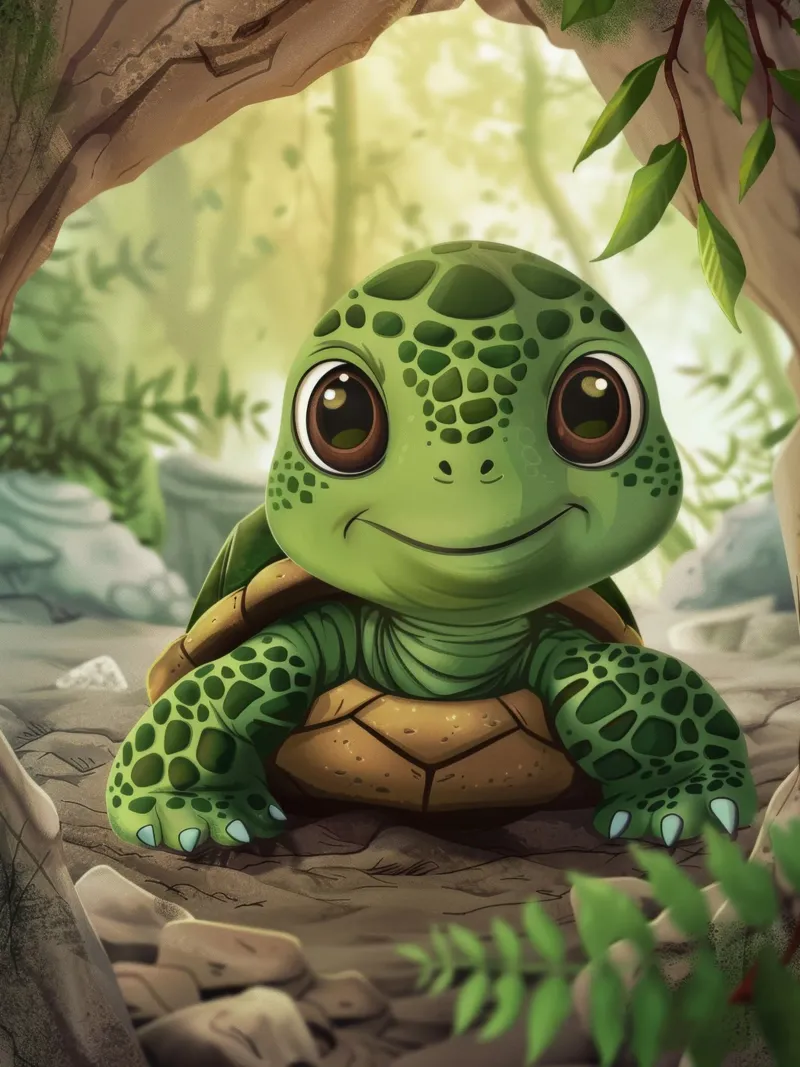 Tortue émergeant d'un terrier rocheux dans une forêt luxuriante hahnemühle de DesignDoodle