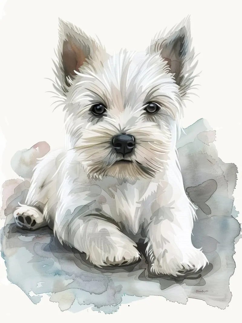 Mignon chiot blanc couché sur une surface douce et détendue hahnemühle de DesignDoodle